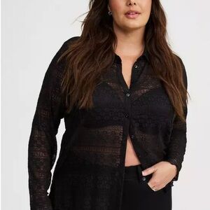 Black Lace Button-Up Blouse